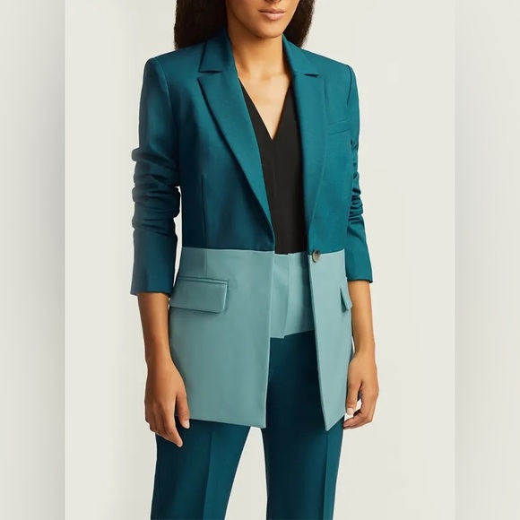 EUC Argent Colorblocked Single Button Blazer Wool Green/Blue Jacket, size 8 - Picture 4 of 15